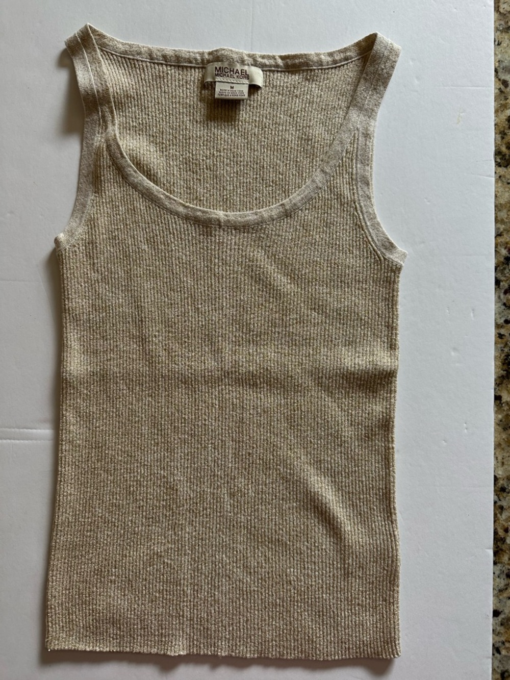 Michael Kors Beige Ribbed Scoop Neck Tank